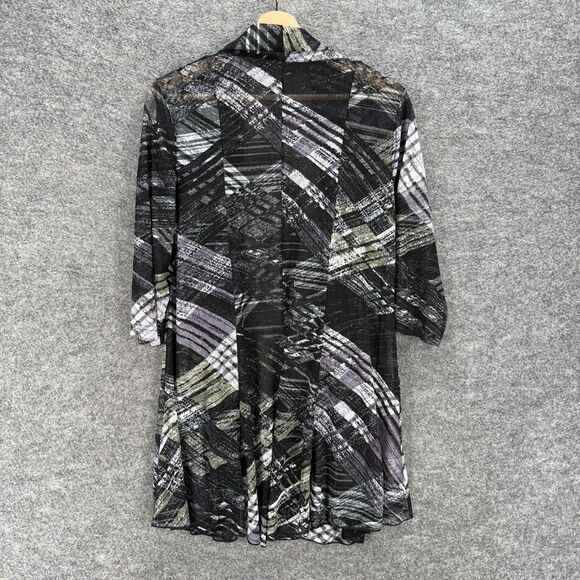 Creation Top Women L Large Black Geometric Open Front 3/4 Sleeve Casual - Picture 2 of 7